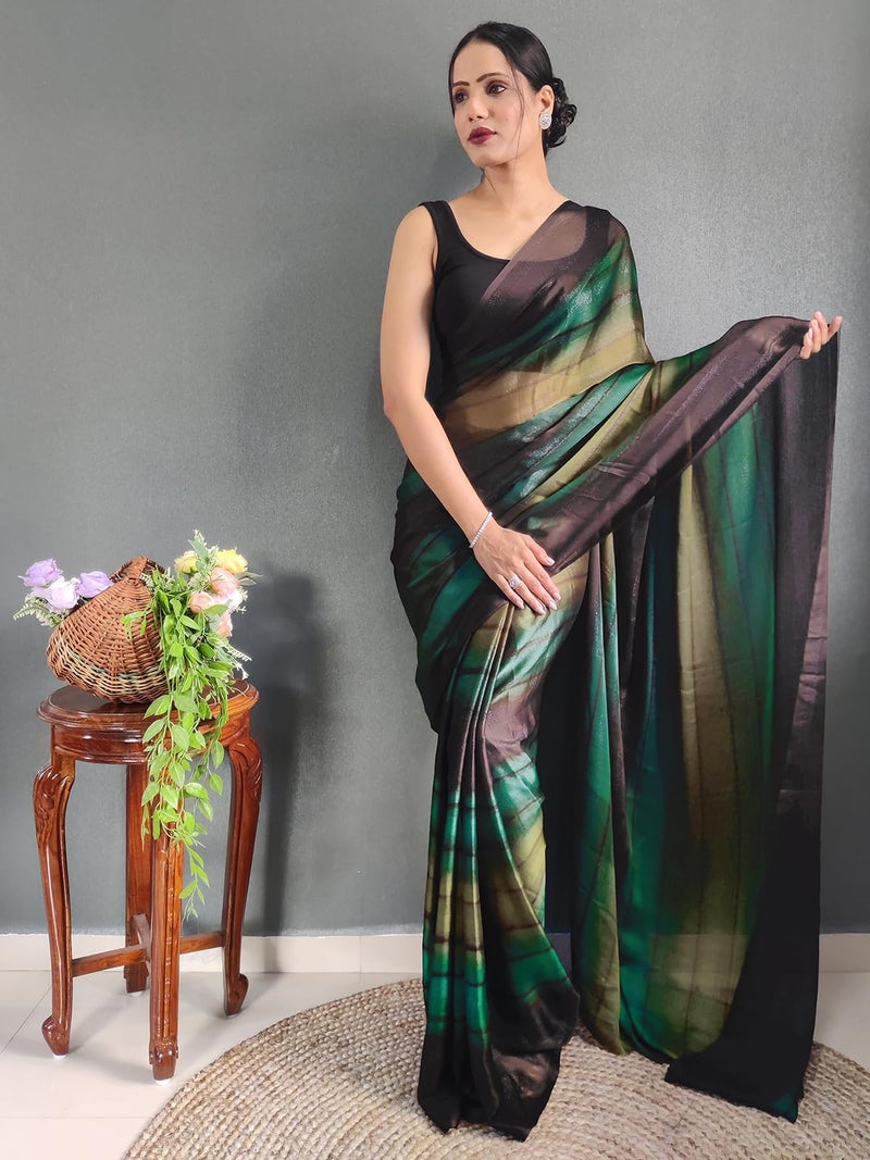 SIRIL Women's Georgette Printed Ready To Wear Saree, One Minute Stitched Saree With Unstitched Blouse Piece (3374S365_Green) - Image 4
