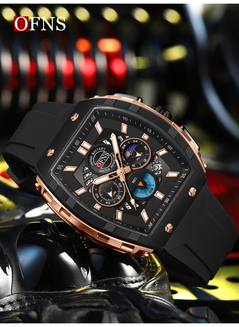أوفنس ساعة يد رجالية رياضية فاخرة بشاشة مزدوجة، كوارتز مضيئة مقاومة للماء، كرونوغراف، تقويم، حزام سيليكون، خارجية - Image 2