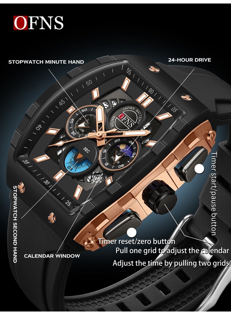 أوفنس ساعة يد رجالية رياضية فاخرة بشاشة مزدوجة، كوارتز مضيئة مقاومة للماء، كرونوغراف، تقويم، حزام سيليكون، خارجية - Image 4