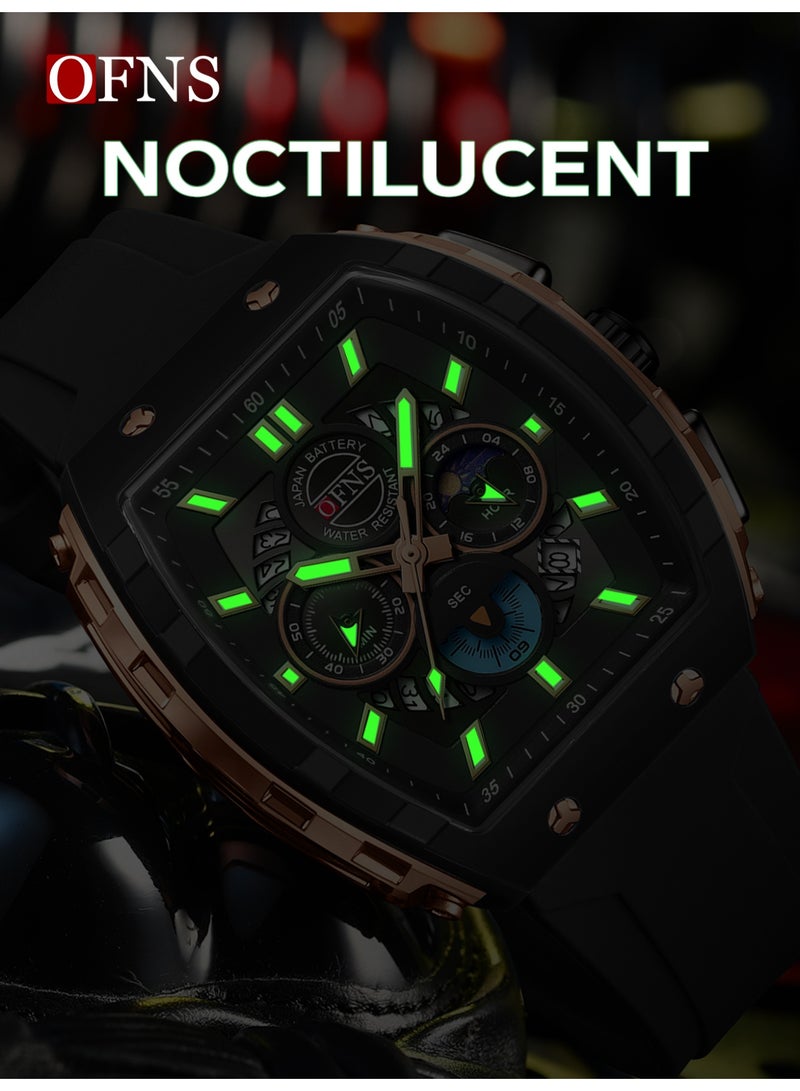 أوفنس ساعة يد رجالية رياضية فاخرة بشاشة مزدوجة، كوارتز مضيئة مقاومة للماء، كرونوغراف، تقويم، حزام سيليكون، خارجية - Image 5