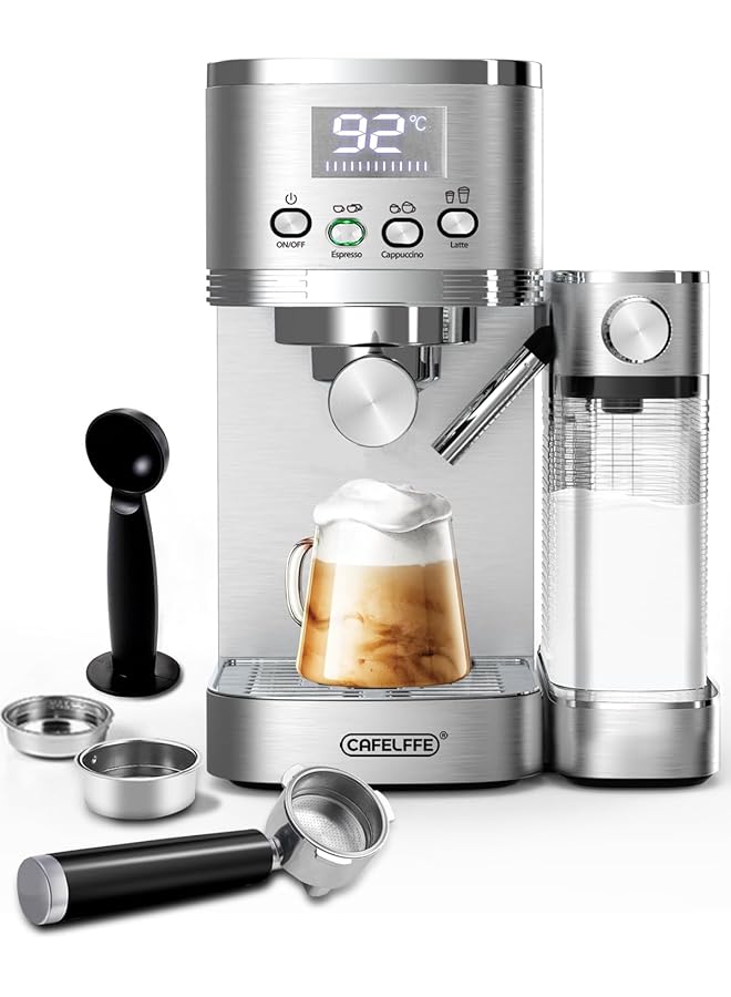 erorex 6 In 1 Espresso Machine 20Bar Coffee Machine With Automatic Milk Frother System One Touch Espresso Latte And Cappuccino Machine With Double Heating Systems And Self Cleaning1.3L 1350W - Image 1