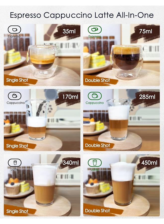 erorex 6 In 1 Espresso Machine 20Bar Coffee Machine With Automatic Milk Frother System One Touch Espresso Latte And Cappuccino Machine With Double Heating Systems And Self Cleaning1.3L 1350W - Image 2