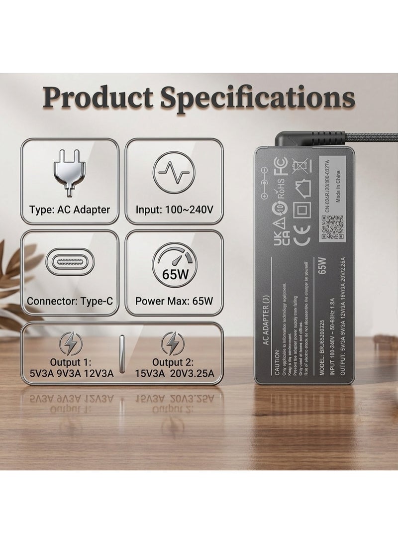 A PLUS 65W USB-C Power Adapter Fast Charging Laptop Charger Compatible with Lenovo ThinkPad, Dell XPS, HP EliteBook, and MacBook - Black - Image 2