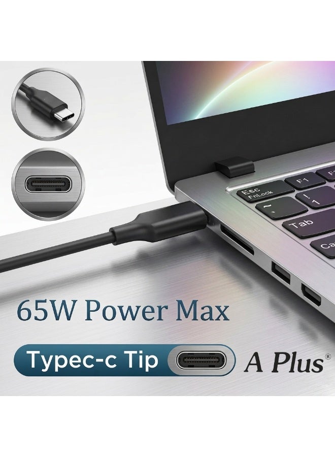 A PLUS 65W USB-C Power Adapter Fast Charging Laptop Charger Compatible with Lenovo ThinkPad, Dell XPS, HP EliteBook, and MacBook - Black - Image 4