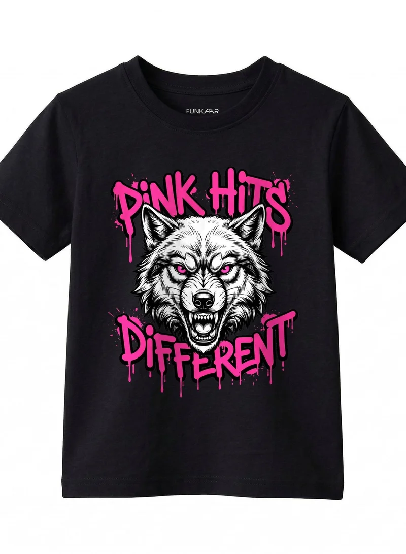 Funkaar Pink Hits Different Wolf Kids T-Shirt – Unisex Cotton Tee