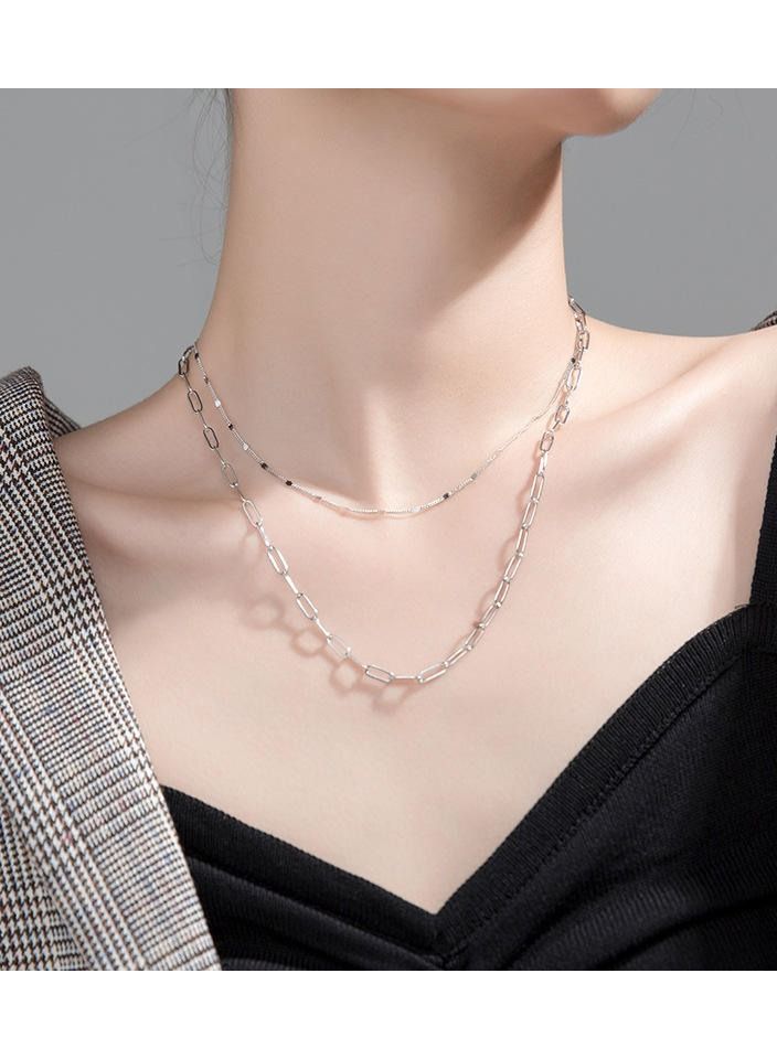 Luxury Bee Citic Double Layer Chain Silver Sterling 925 Silver Color Minimalist Necklace