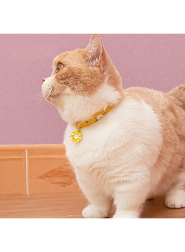 2 Pack Cotton Breakaway Cat Collars with Bell, Yellow & Green Flower Pendant, Cute Kitten Collar for Girl and Boy Cats - Image 5