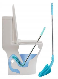 Toilet Plunger, Siphon Type Toilet Clog Remover, Flexible Rubber Head Stainless Steel Handle, Toilet Dredge Tool, Squeegee, Manual Toilet Tools (Blue)