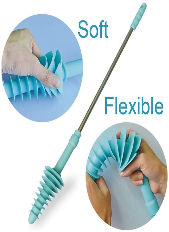 KASTWAVE - Toilet Plunger, Siphon Type Toilet Clog Remover, Flexible Rubber Head Stainless Steel Handle, Toilet Dredge Tool, Squeegee, Manual Toilet Tools (Blue) - Image 1
