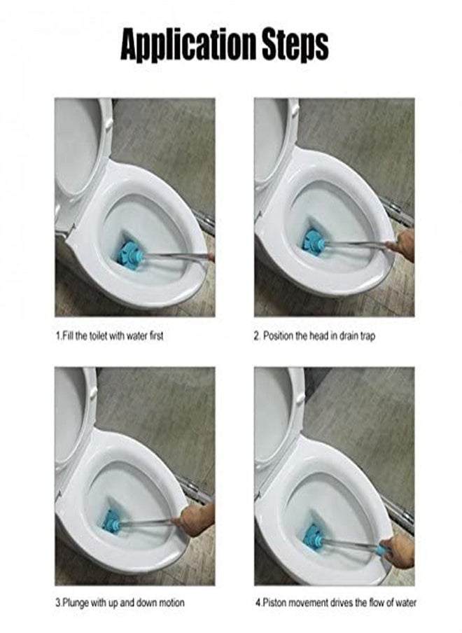 KASTWAVE - Toilet Plunger, Siphon Type Toilet Clog Remover, Flexible Rubber Head Stainless Steel Handle, Toilet Dredge Tool, Squeegee, Manual Toilet Tools (Blue) - Image 1