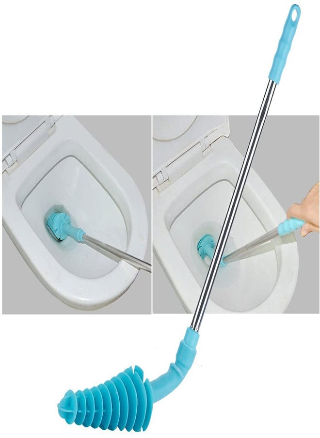 KASTWAVE - Toilet Plunger, Siphon Type Toilet Clog Remover, Flexible Rubber Head Stainless Steel Handle, Toilet Dredge Tool, Squeegee, Manual Toilet Tools (Blue) - Image 1