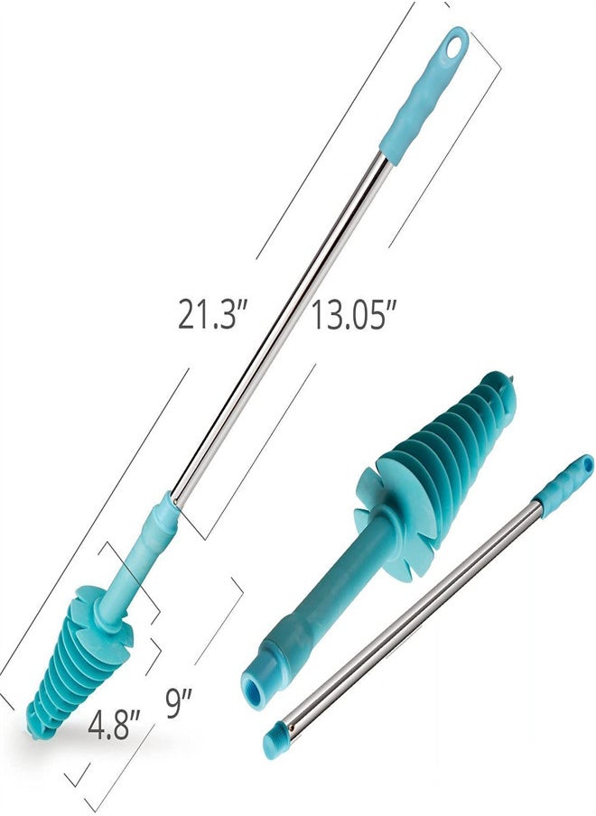 KASTWAVE - Toilet Plunger, Siphon Type Toilet Clog Remover, Flexible Rubber Head Stainless Steel Handle, Toilet Dredge Tool, Squeegee, Manual Toilet Tools (Blue) - Image 1