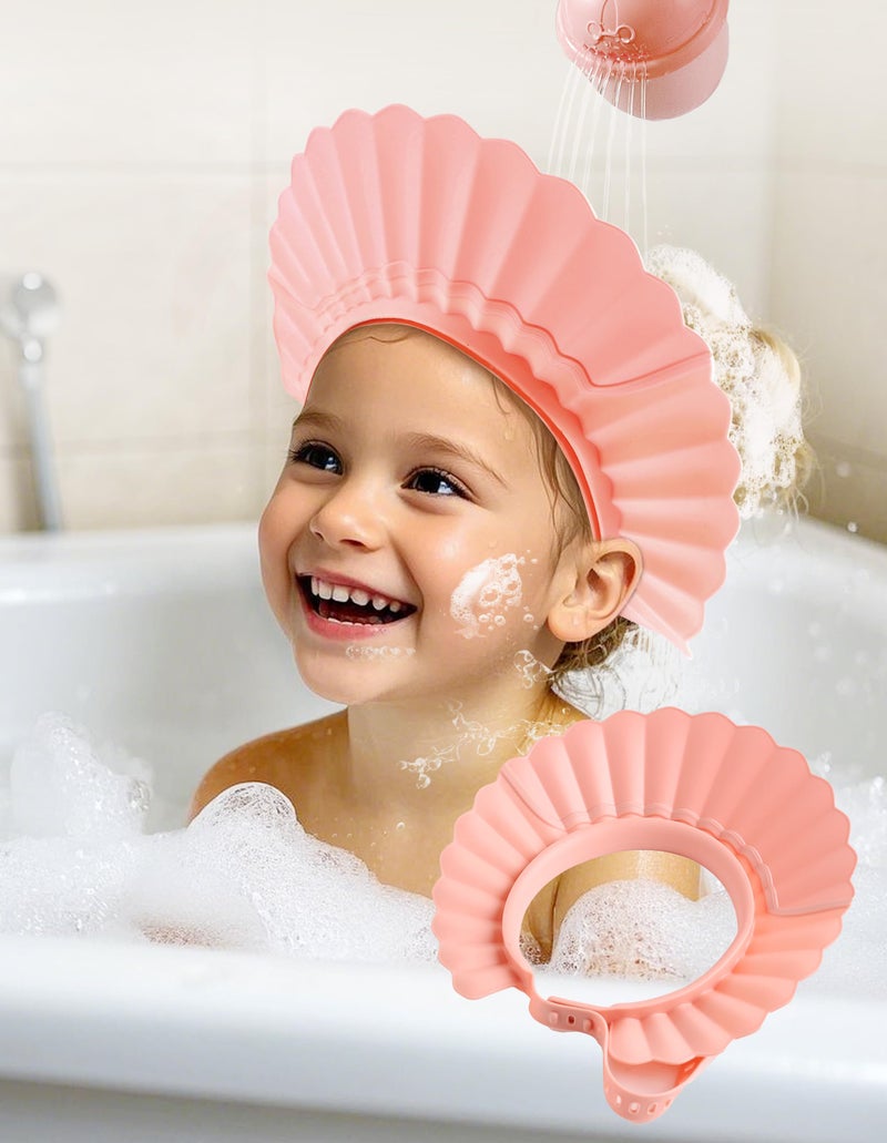 FUSACONY Kids Shower Cap, Baby Hair Washing Shield, Bath Visor for Toddlers, Bathing Head Face Eye Ear Protector, Air Cushioned Shampoo Caps with 20-Size Adjustment for 6Month+ to Adult (Pink) - Image 1