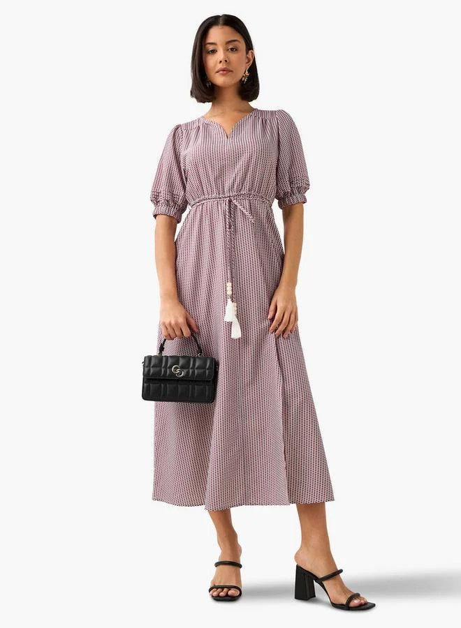 سبلاش فيڤ فستان نسائي بطبعة هندسية مع أربطة