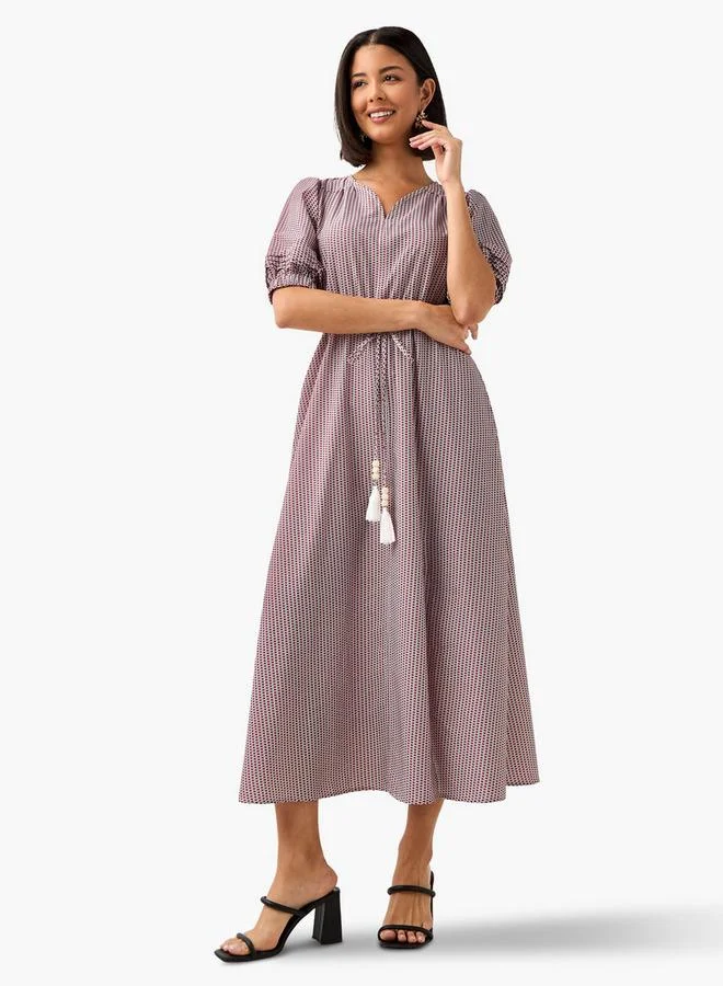 سبلاش فيڤ فستان نسائي بطبعة هندسية مع أربطة