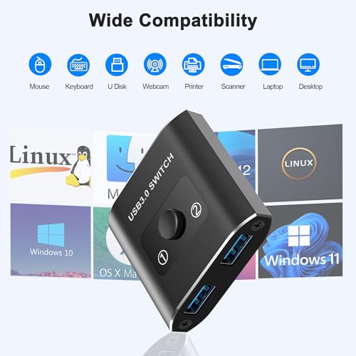 Closs USB 3.0 Switch, Bi-Directional USB Switch 1 in 2 Out/ 2 in 1 Out, Aluminum USB Switcher 2 Computers Share USB Devices for Printer, Keyboard, Scanner, Mouse - Compatible with Mac/Win/Linux - Image 2