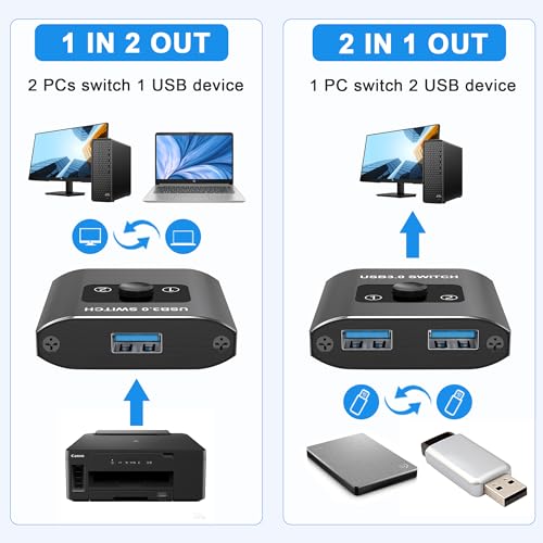 Closs USB 3.0 Switch, Bi-Directional USB Switch 1 in 2 Out/ 2 in 1 Out, Aluminum USB Switcher 2 Computers Share USB Devices for Printer, Keyboard, Scanner, Mouse - Compatible with Mac/Win/Linux - Image 4