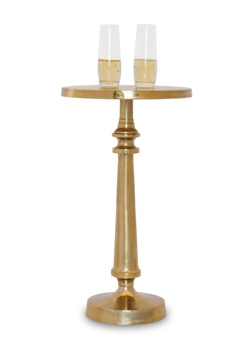 Objet D'Art Round Gold End Table, 21” Cast Aluminum with Textured Finish, Pedestal Drink Table for Living Room, Bedroom  - Image 1