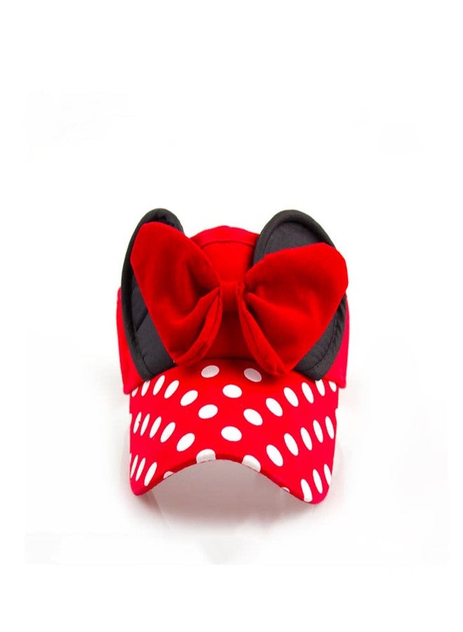 D.O.T Mouse Ear Hat Baby Toddler Girls Sun Visor Hat Adjustable Polka Dots Empty Top Baseball Cap with Bow for Kids Ages 1-5 (Red) - Image 5