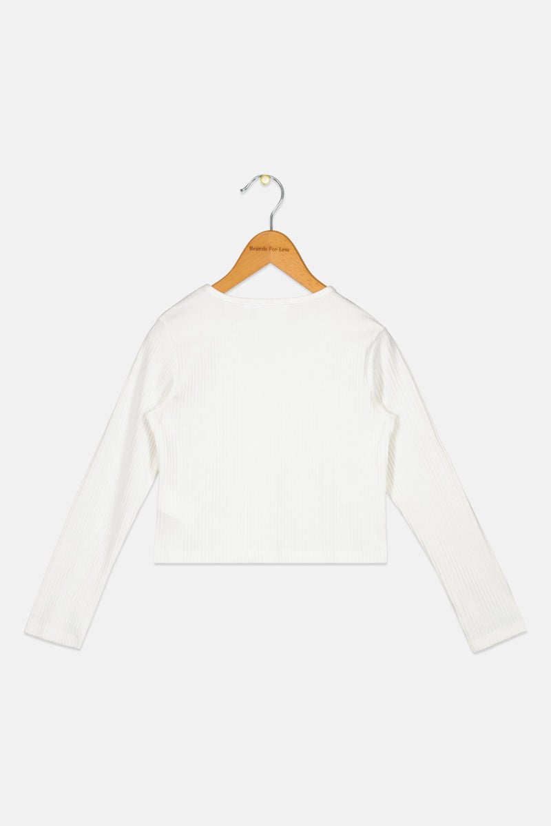 KOTON Kids Girl Textured Long Sleeve Top, Off white - Image 2