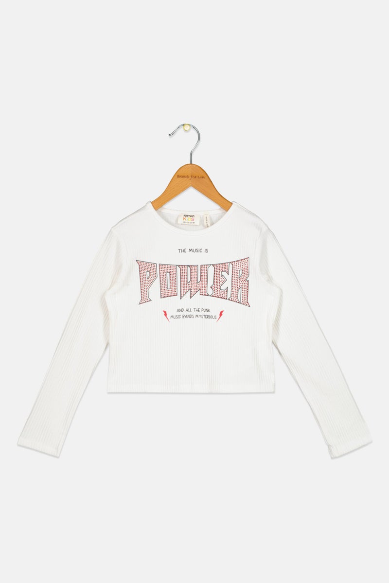 KOTON Kids Girl Textured Long Sleeve Top, Off white - Image 1
