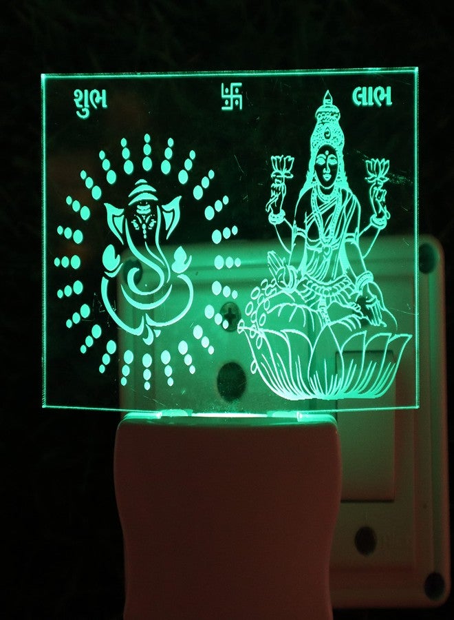 UKANI Ganesh LAXMI 3D Illusion Acrylic Night Lamp, 7 Colors RGB Auto Colour Changing LED Plug and Play Night Light, Office Light, Best for Gift - Pack of 1 (SD091,Multicolour, 3 Inch) - Image 3