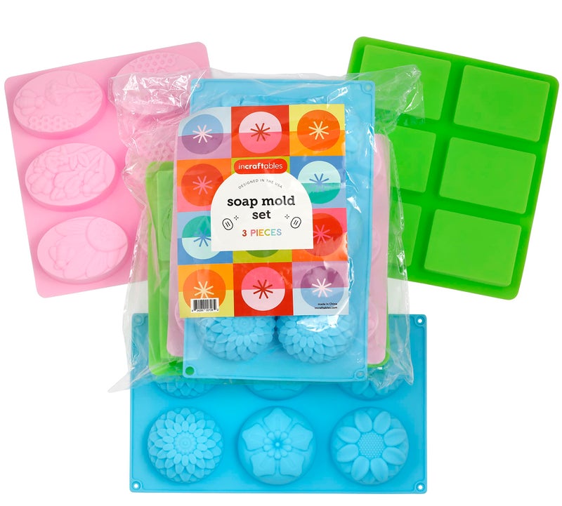 Incraftables Silicone Soap Molds for Soap Making Assorted Large 3 Sets Best Silicone Molds Shapes Round Rectangle  Oval for DIY Bars Bath Bombs Cake Lotion Bars  Candles