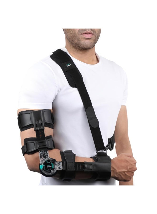 TYNOR ROM Elbow Brace, with Adjustable Range of Motion | Support Elbow Injuries, Post-Surgery Recovery, Stabilizing Arm Brace for Pain Relief & Joint Protection | Universal Size, Left (1 Unit, Black) - Image 1