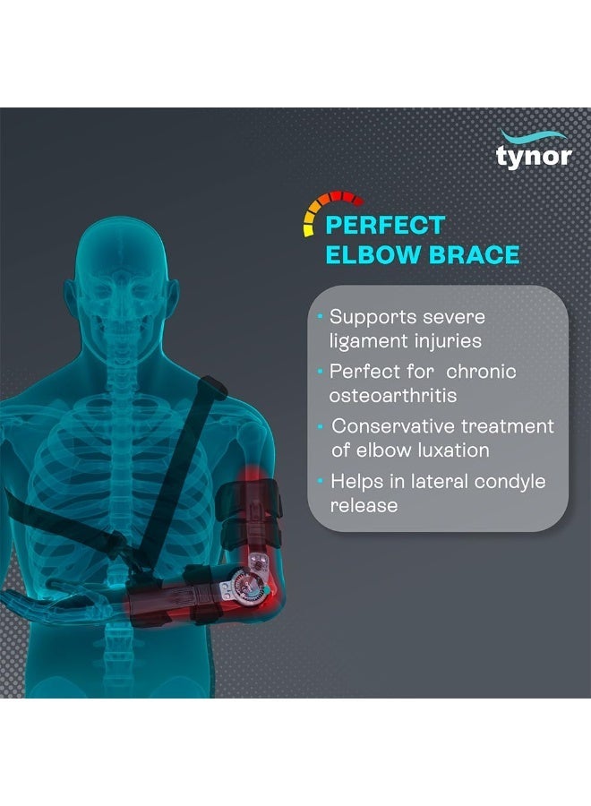 TYNOR ROM Elbow Brace, with Adjustable Range of Motion | Support Elbow Injuries, Post-Surgery Recovery, Stabilizing Arm Brace for Pain Relief & Joint Protection | Universal Size, Left (1 Unit, Black) - Image 3