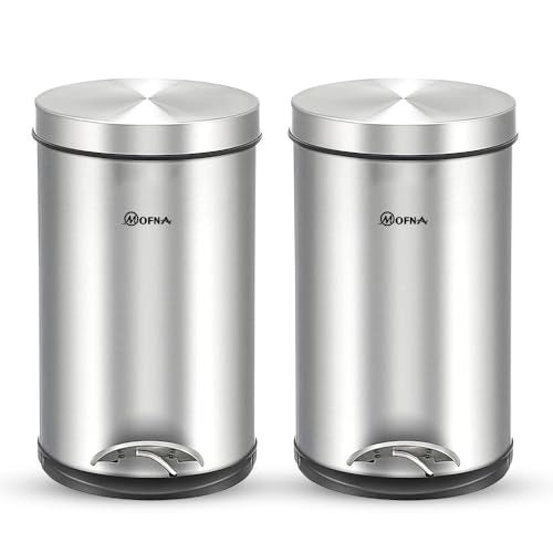 mofna Stainless Steel Plain Dustbin with Pedal, Trash Can, Wastebasket, Garbage Bin for Home, Office, Bathroom, Bedroom, Toilet, Outdoor, Indoor and Kitchen, (7x10 In -5 Liter, Silver), Pack of 2 - Image 1