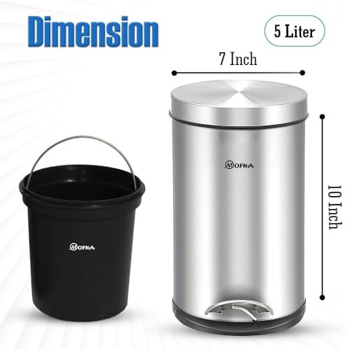mofna Stainless Steel Plain Dustbin with Pedal, Trash Can, Wastebasket, Garbage Bin for Home, Office, Bathroom, Bedroom, Toilet, Outdoor, Indoor and Kitchen, (7x10 In -5 Liter, Silver), Pack of 2 - Image 2