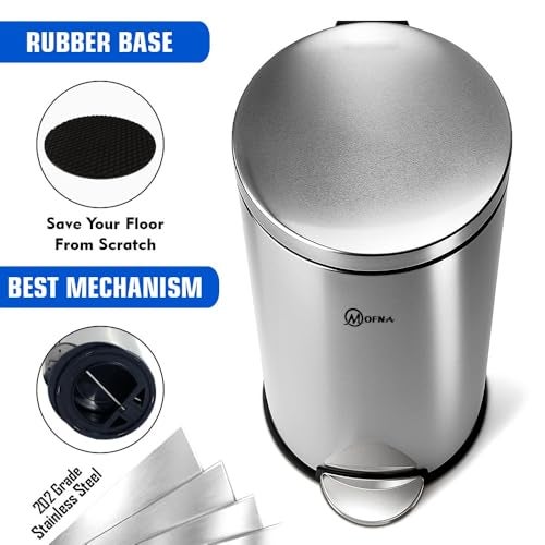 mofna Stainless Steel Plain Dustbin with Pedal, Trash Can, Wastebasket, Garbage Bin for Home, Office, Bathroom, Bedroom, Toilet, Outdoor, Indoor and Kitchen, (7x10 In -5 Liter, Silver), Pack of 2 - Image 4