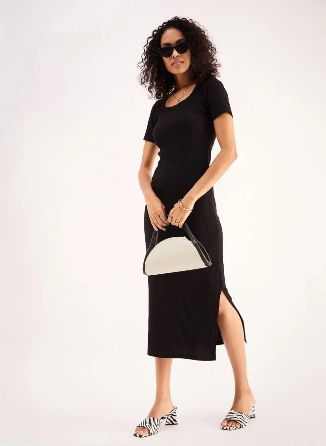 ساسافراس Black Cotton Sheath Midi Dress for Women