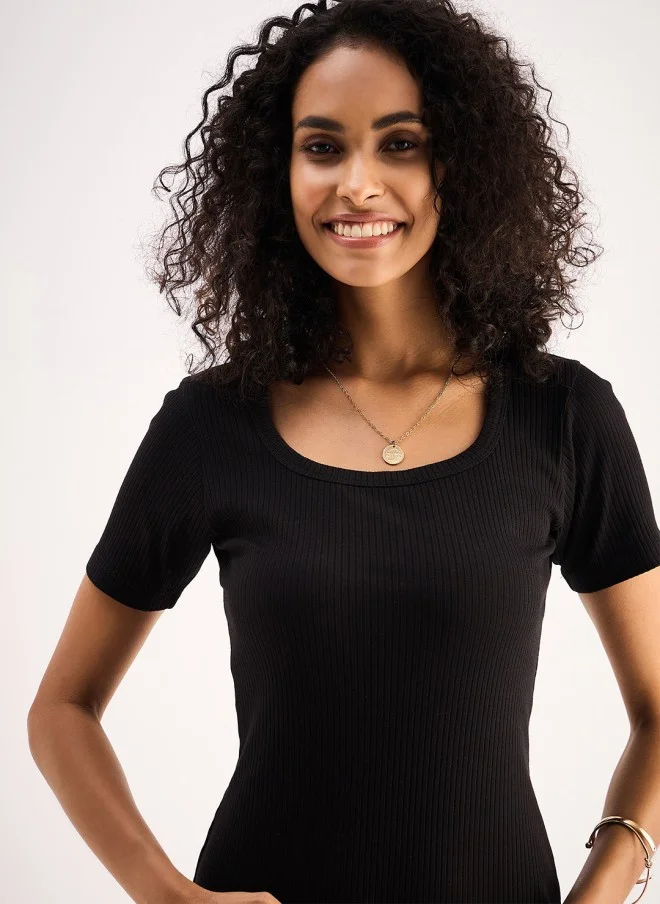 ساسافراس Black Cotton Sheath Midi Dress for Women