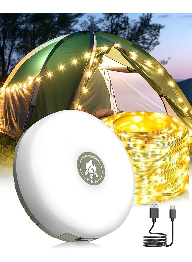 The Bros Camping String Lights, LED Outdoor Fairy Lights Camping Lamp USB Rechargeable 8 Modes Waterproof IP44 Portable LED Strip Hanging Light for Camping Awning Tent Garden Party（32.8FT)  - Image 1