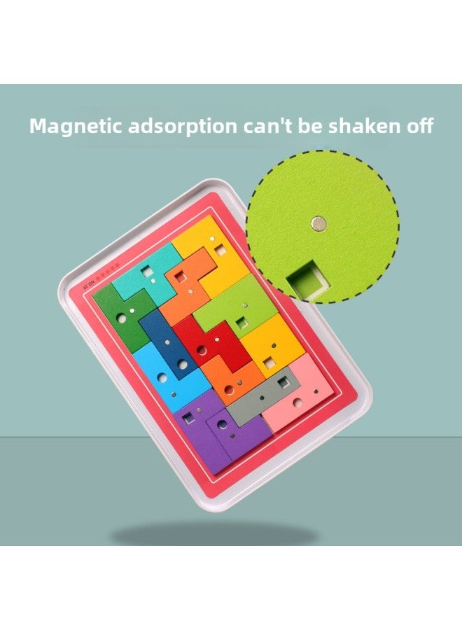 لعبة صندوق التفكير المغناطيسي للأطفال التعليم المبكر التعليمي الخشبي من تتريس لعبة مكعبات البناء - اللون: صندوق حديد تتريس (غير مغناطيسي) - Image 4