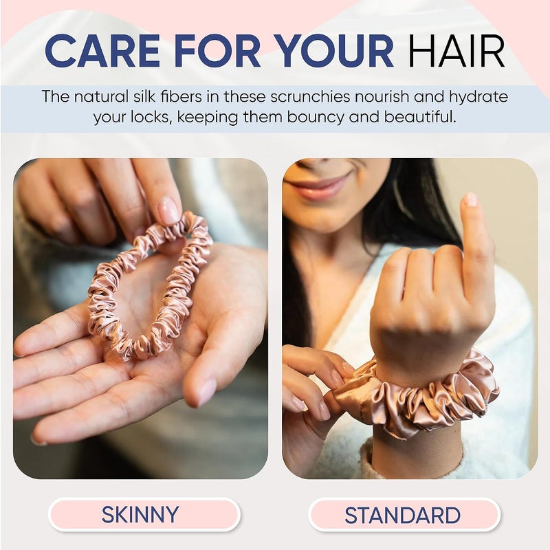 BLISSY Silk Scrunchies (3 Pack) - 100% Pure Mulberry Silk - 22 Momme 6A High-Grade Fibers - Silk Scrunchie for Straight & Curly Hair - Preventing Breakage, Tangling, & Creasing (Rose Skinny) - Image 2
