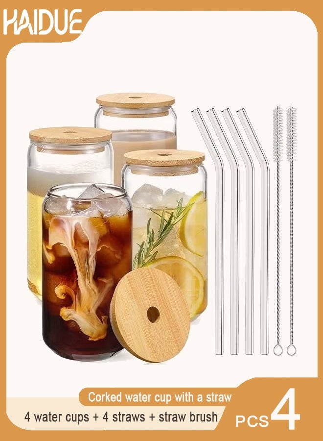 Haidue 4 Piece Reusable Drinking Glasses with Bamboo Lids and Straws - Image 1