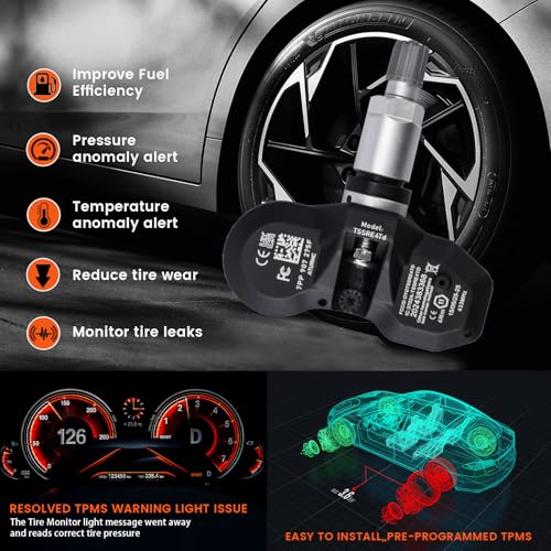 ATURMC Set of 4 TPMS Sensor Tire Pressure MonitoringSensor 433MHz Compatible with BMW Audi RS7 A6L RS6A8 Replaces# 7PP907275F - Image 3