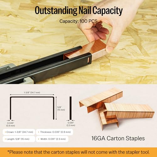 meite Box Stapler HB3515 Manual Carton Closer 16 Gauge Heavy Duty Staple Gun for Corrugated Case Packaging, Depth Dial for 1-8mm Cardboard, Accepts 1-3/8" Crown 5/8" Leg Staples, No Air Needed - Image 5