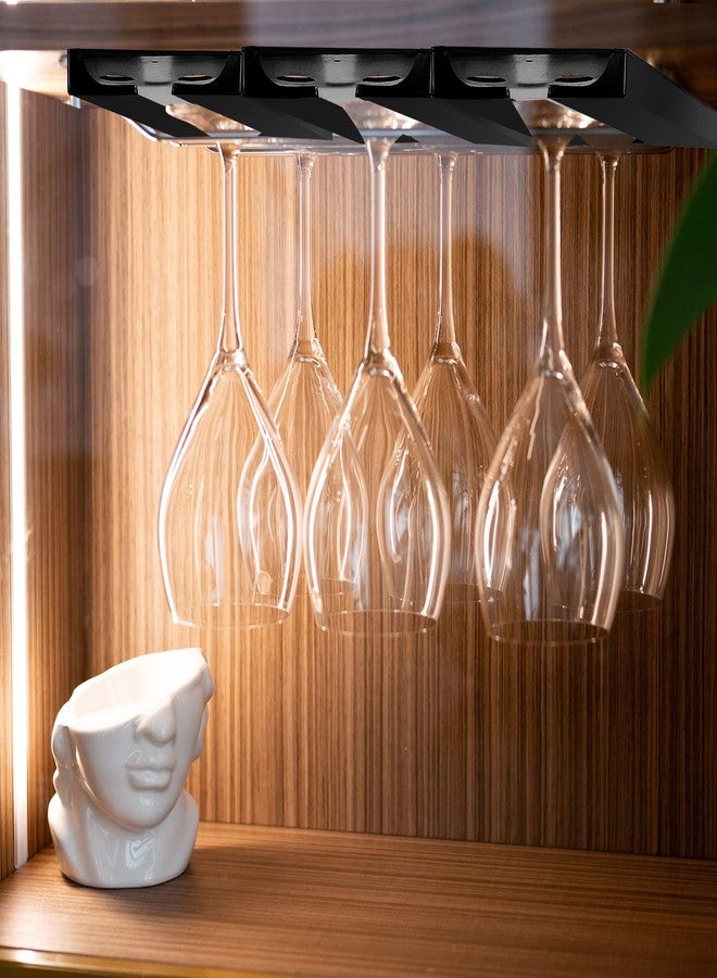 رتيري رف أكواب نبيذ من ريتيري، 6 قطع، يُعلق أسفل الخزانة، 10 × 4.3 × 0.8 بوصة، حامل بلاستيكي، يُعلق أسفل الرف، لا يحتاج إلى ثقب، رف معلق لأكواب النبيذ، منظم أكواب المطبخ والبار (أسود) - Image 4