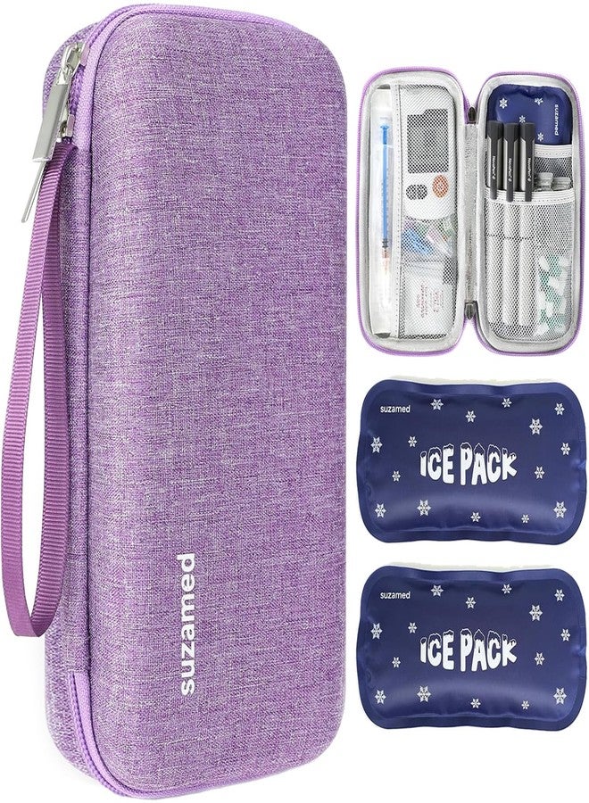 suzamed Insulin Cooler Travel Case,EVA Insulation Travel Medicine Kit with 2 Ice Packs for Diabetes Care,Insulin Pen and Other Diabetic Supplies (Purple) - Image 1