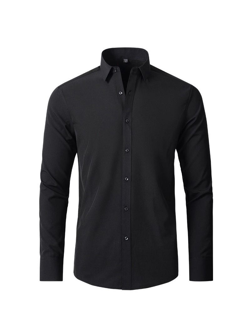 Generic - Stretch Non-Iron Anti-Wrinkle Shirt, Men Long Sleeve Button Wrinkle Free Slim Fit Business Shirt Black - Image 1