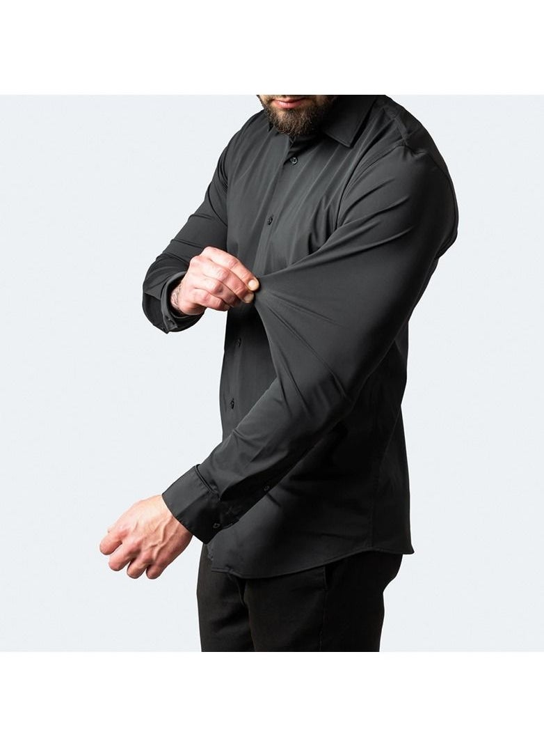 Generic - Stretch Non-Iron Anti-Wrinkle Shirt, Men Long Sleeve Button Wrinkle Free Slim Fit Business Shirt Black - Image 1