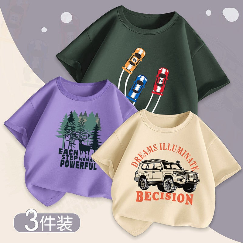 Boys Summer Short-Sleeved T-Shirt Kidsren'S Summer Thin Pure Cotton Half-Sleeved Tops Trendy And Stylish Big Boy T - Image 3