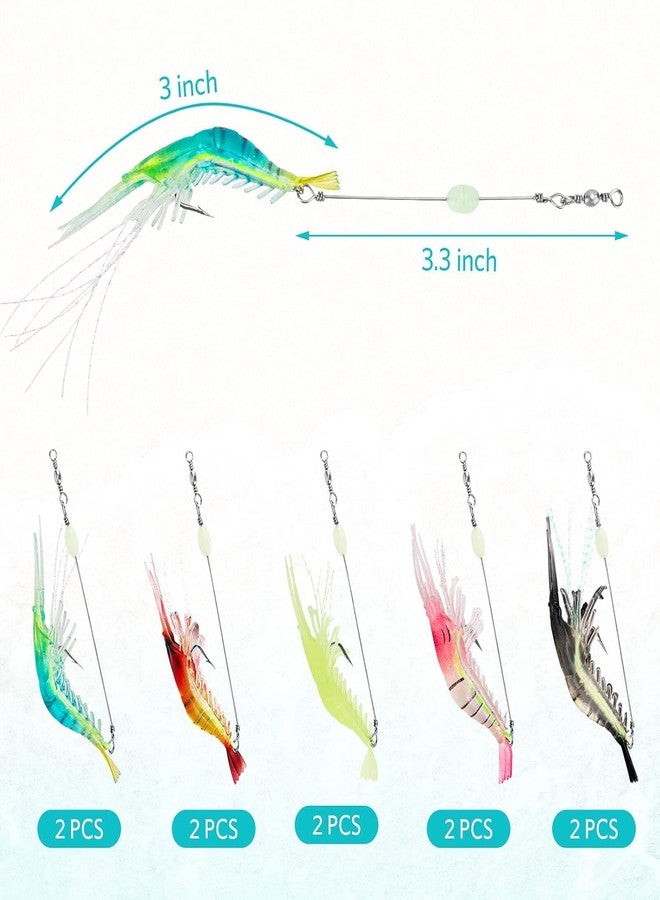 SHIVEXIM Luminous Life Like Shrimp Lure Set Soft Artificial Silicone Soft Bait Mixed Color Spinner Crank Bait Fishing Lure with Hook Freshwater/Saltwater (7) - Image 4