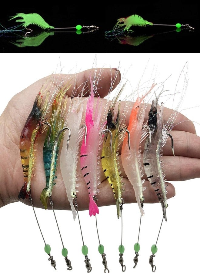 SHIVEXIM Luminous Life Like Shrimp Lure Set Soft Artificial Silicone Soft Bait Mixed Color Spinner Crank Bait Fishing Lure with Hook Freshwater/Saltwater (7) - Image 1