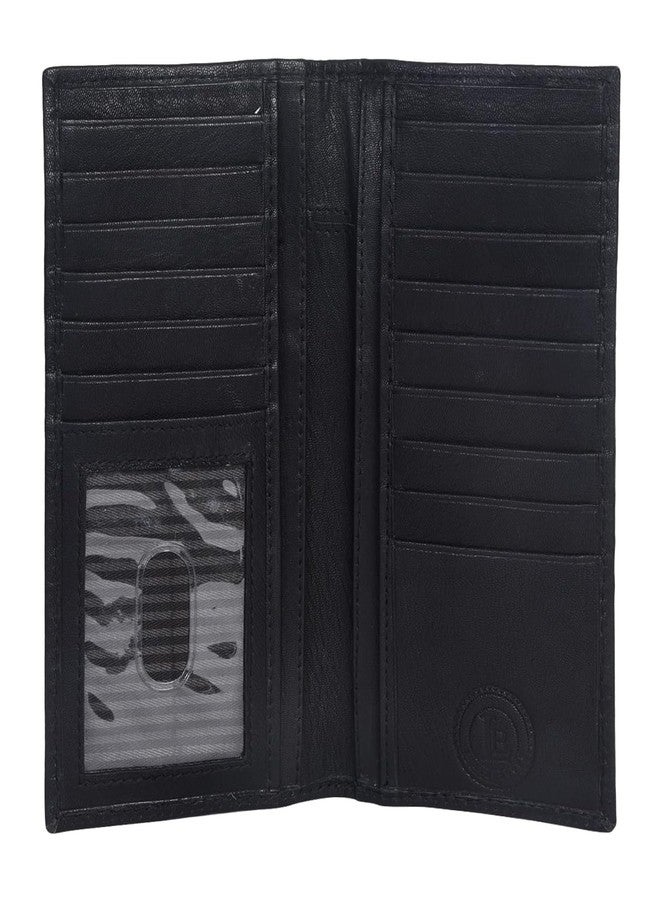 LB LEATHERBOSS Leatherboss Men's Genuine Leather Long Bifold Wallet | Card Holder Clutch with 6 Card Slots, ID Window, Cash & Checkbook Compartment (Black) - Image 1