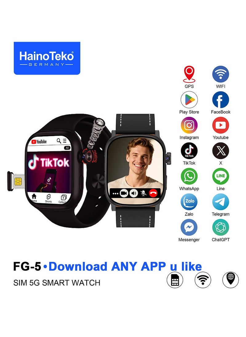 Haino Teko FG-5 5G Android Smart Watch with SIM Card Slot 3 Pair Straps and Charging Cable Designed for Ladies and Gents - Image 1