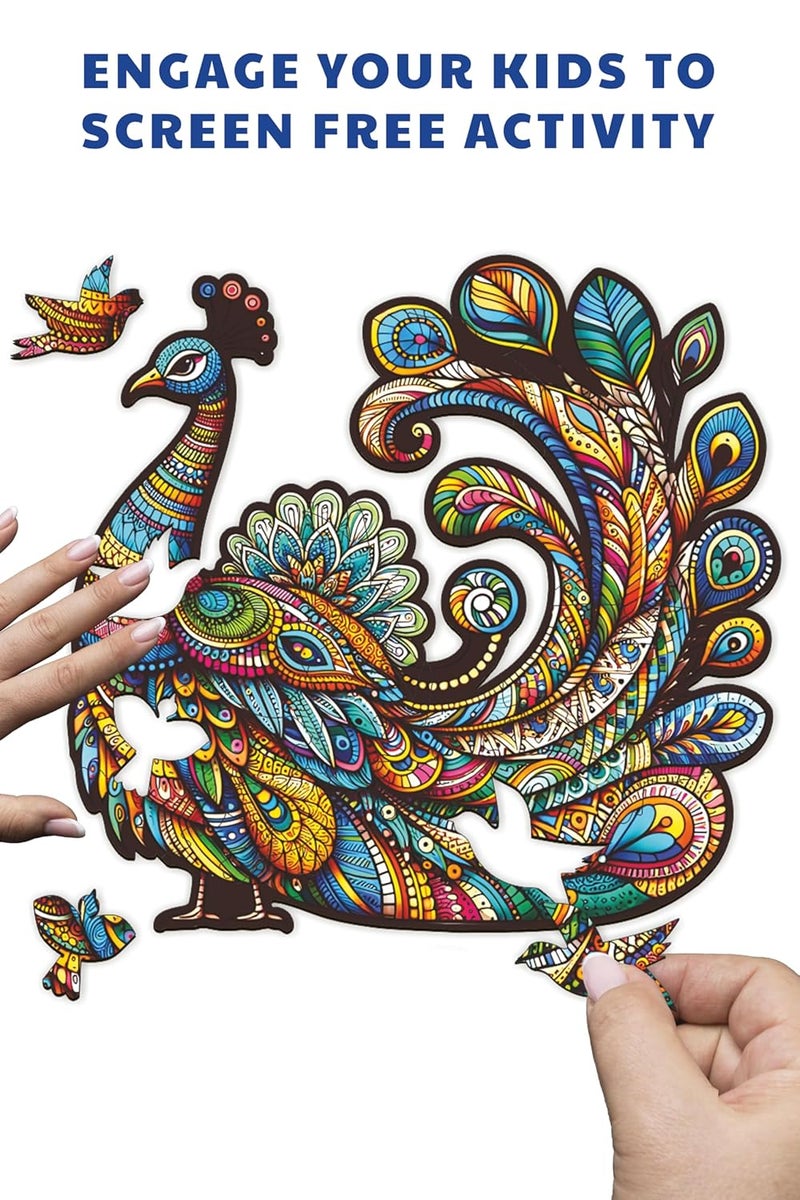 Webby Peacock Jigsaw Puzzle | Travel Game | Zentangle Art Design Wooden Puzzle Toy for Kids and Adults (25 Pieces) - Image 3